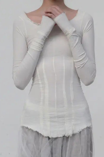 Marc Le Bihan Silk Shrink Classic Long Sleeve Base Top 26900 Series Handmade in France MLB-26900-BAI White